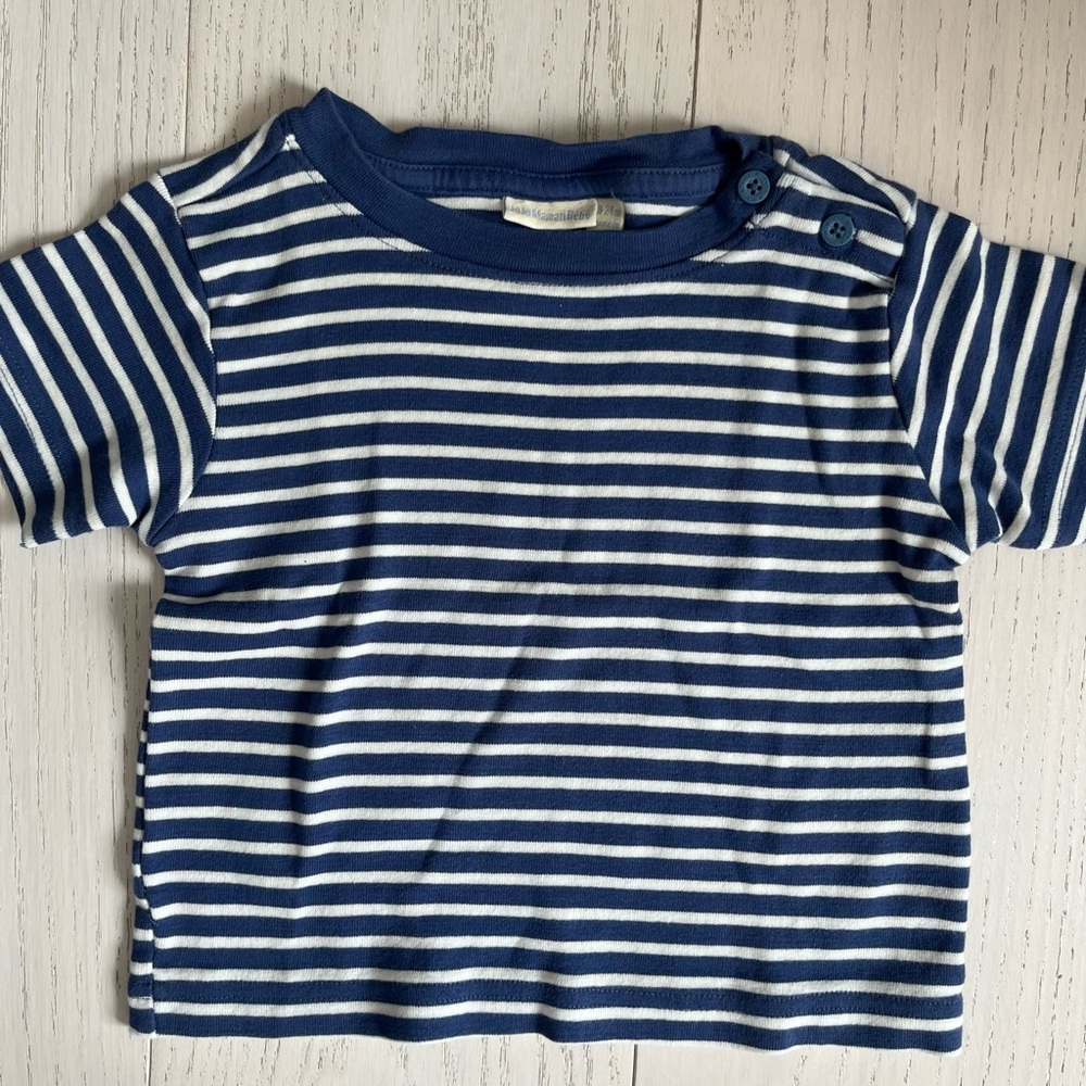 JoJo Maman Bebe Blue And White Striped Short Sleeve T-Shirt Size 18-24 Months
